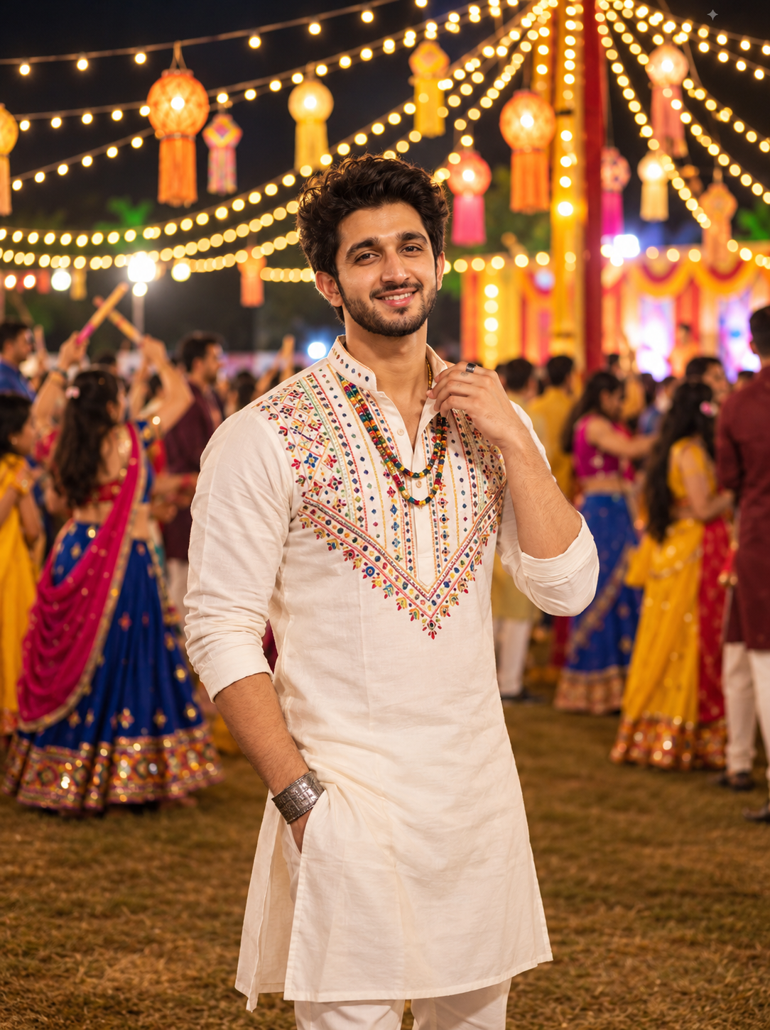 white-kurta-outdoor-garba-portrait